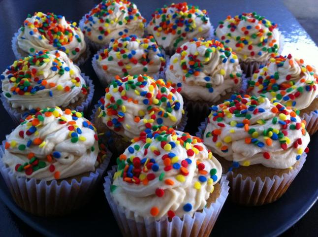 peanut butter cupcakes with sprinkles